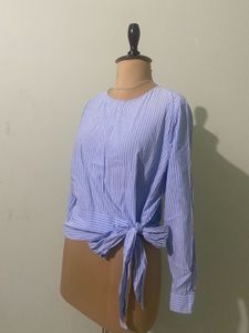 H&amp;M Blue Tie-Waist Top