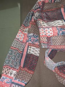 Boho Patchwork Print Wrap Shirt