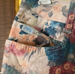 ZARA Floral Print Denim Shorts