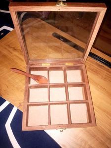 Vintage Wooden Spice Box with Glass Lid