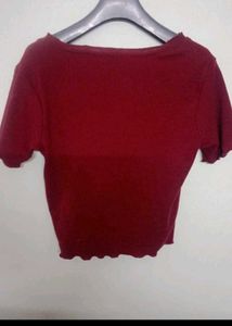 Maroon Button-Up Cropped Top
