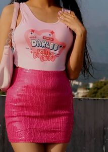 Barbie Inspired Sequence Skirt And Crop Top