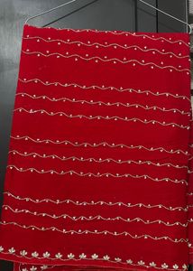 Elegant Red Embroidered Saree with stitched blouse