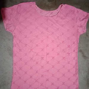 Pink Embroidered Cotton T-Shirt