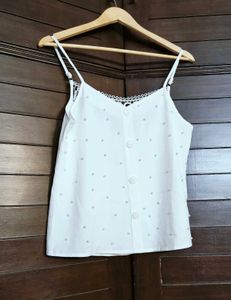 GINGER Women White Pearl Beaded Sleeveless Top