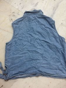 crop Denim Shirt with Ring Detail