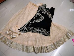 Embroidered Black &amp; Peach Lehenga Choli