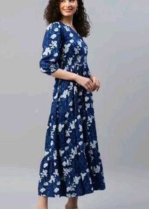 Stylish Blue Floral Print Maxi Dress