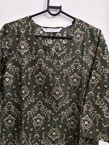 Olive Green Printed Kurta