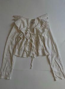 White Ruffle Front Cropped Top