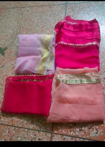 4 Red &amp; Pink Colour Unstitched Blouse Piece