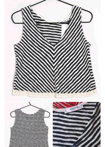 Striped V-Neck Cropped Top &amp; Cream Shorts Set