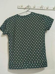 Green Polka Dot Twist Front Top