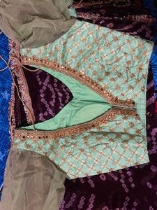 Green &amp; Gold Lehenga Choli Set