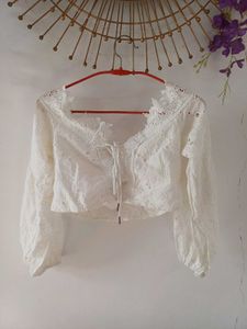 White Lace Detail Crop Top