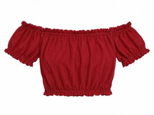 Off-Shoulder Puff Sleeve Red Crop Top(H&M)
