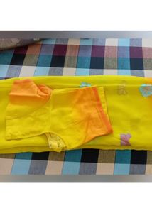Georgette Fabric Saree With Yellow Orange Colour