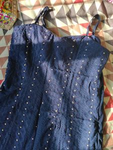 Indya Navy Chikankari Strappy Short Kurti