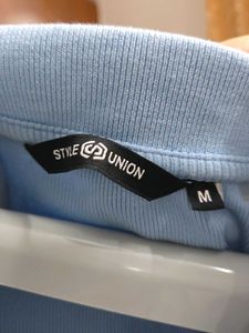 Style Union Powder Blue Ribbed Crop Polo Top