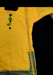 Yellow Kurta with Green Details