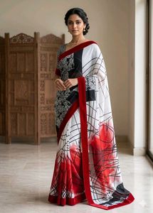 Vibrant Red Abstract Print Saree