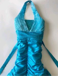 Stunning Ruched Halter Neck Blue Gown