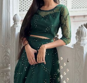Elegant Emerald Green Lehenga Choli Set