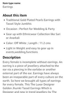 Luxor gold plated Jhumka Earrings