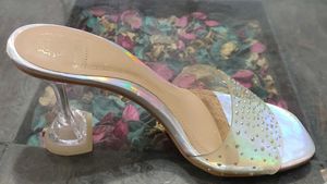 Transparent Chunky Silver Shining Sparkling Heels