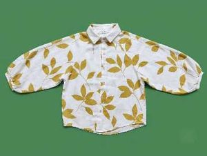 White Leaf Print Puff Sleeve Shirt