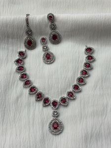 Ruby Red Necklace Set with Earrings &amp; Maang Tikka