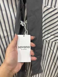 Striped Button-Up Shirt with Scarf Detail