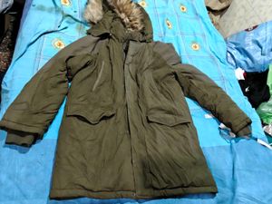 Olive Green Fur Hooded Winter Parka