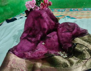 Beautiful Maroon Organza Saree