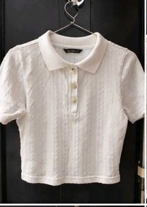 Cream Textured Polo Top