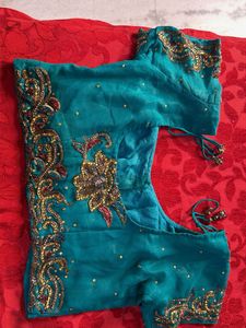 Embellished Teal Silk Blouse