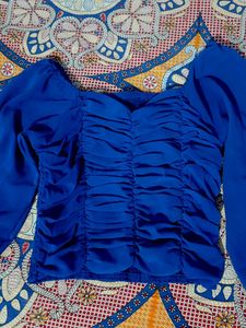 Royal Blue Ruched Long Sleeve Top