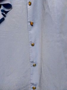 Blue Ruffled Button-Up Shirt