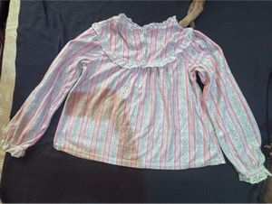 vintage Lanz Fleece Pajama top Pink White Floral S
