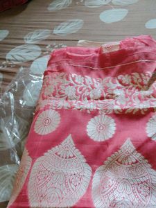 Beautiful Pink Saree with White Motifs