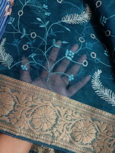 Beautiful Teal Embroidered Saree