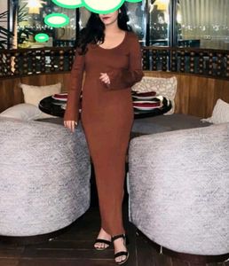 Brown Ribbed Bell Sleeve Maxi Dress