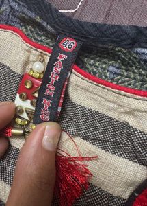 Dark Blue Printed Dupatta with Red Border