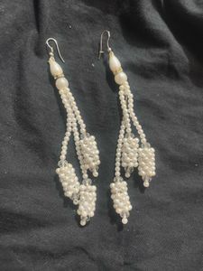 White Pearl Dangle Earrings