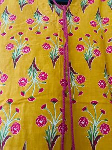 Mustard Pure Cotton Kurti With Pockets