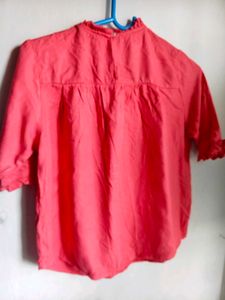 Coral Top with Ruffle Sleeves