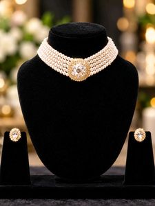 Elegant Pearl &amp; Crystal Choker Set