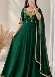 Elegant Emerald Green Embroidered Gown