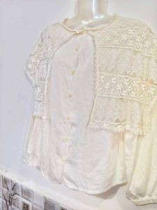 Women's Ivory Button-Front Blouse with Lace Cape