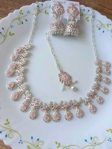Elegant Pink Stone Jewellery Set